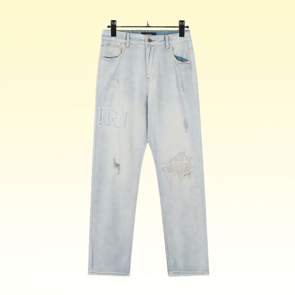Amiri Light White Hot Diamond Letter Jeans